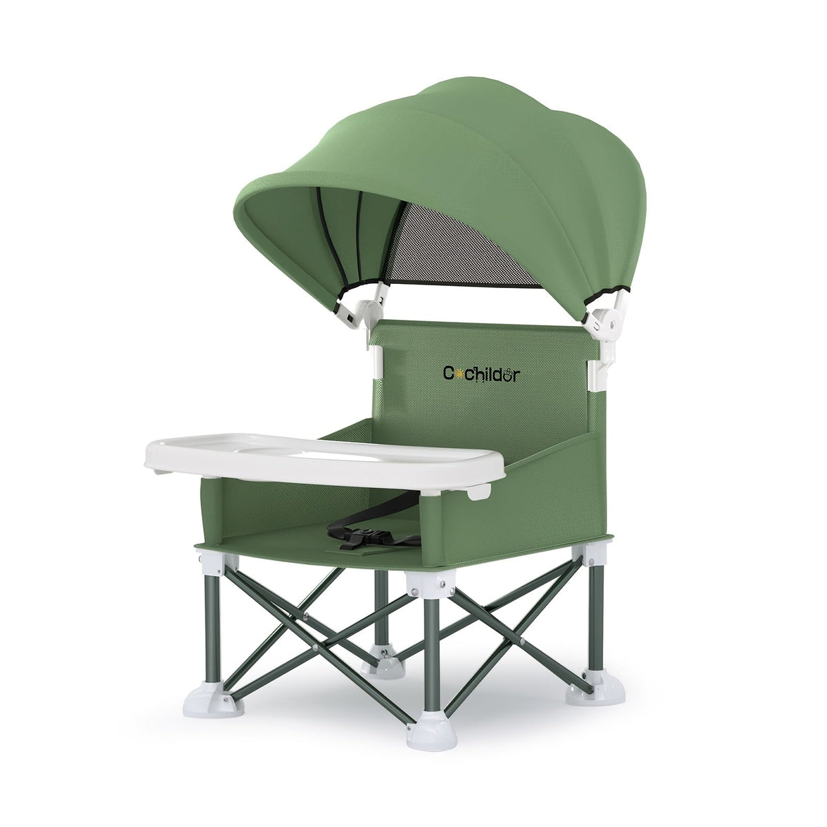Portable Baby Booster Seat with a Canopy and Detachable Feeding Tray for Family Meals on Days Out