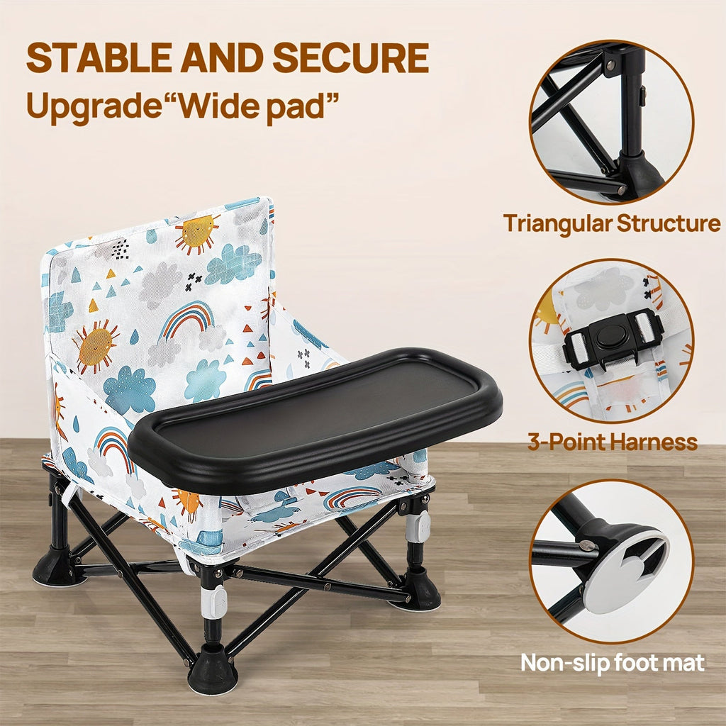 Printed Baby Booster Seat in Sunny, Cloud or Floral Designs Featuring a Folding Frame and Black Tray