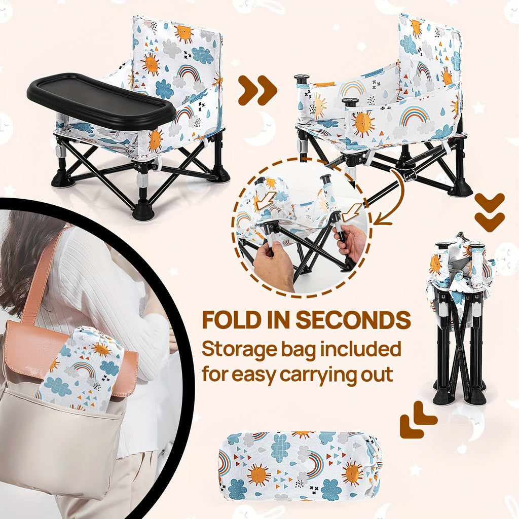 Printed Baby Booster Seat in Sunny, Cloud or Floral Designs Featuring a Folding Frame and Black Tray