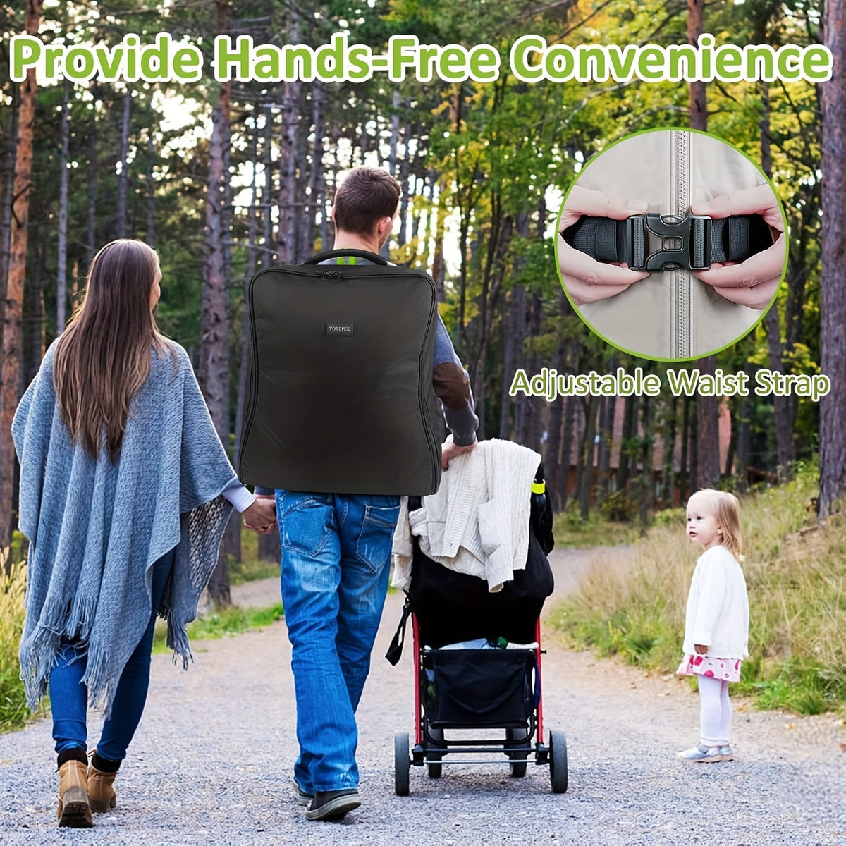 Padded Stroller Travel Bag in Black with Green Lining and Three Layer Fabric Construction for MINU