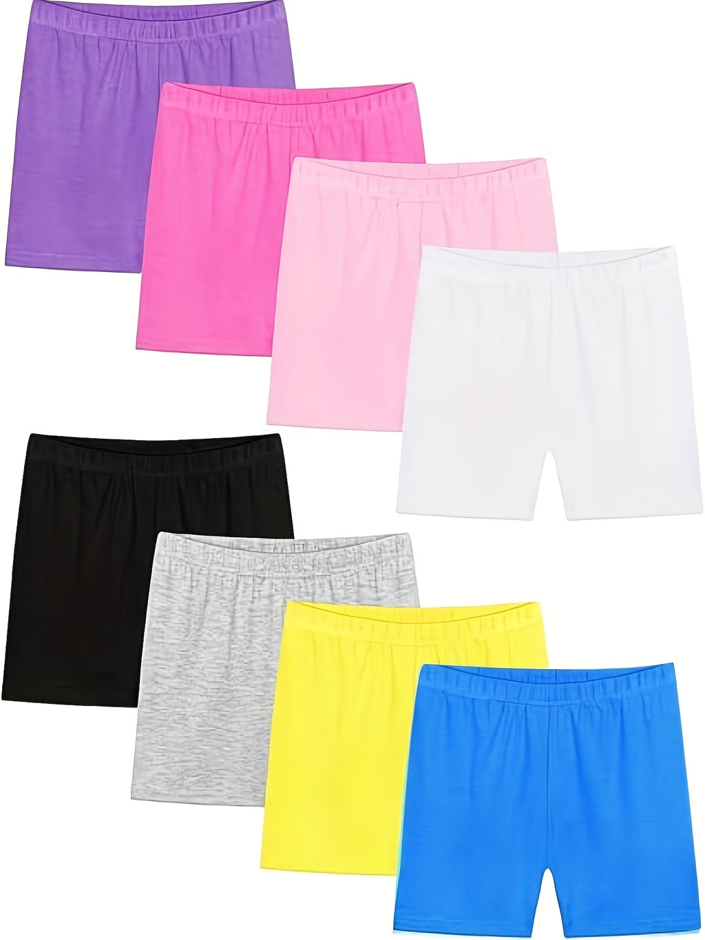 Girls' Modal Bike Shorts 8-Pack in Random Solid Colors with Pull On Waists for Under Dress Layering