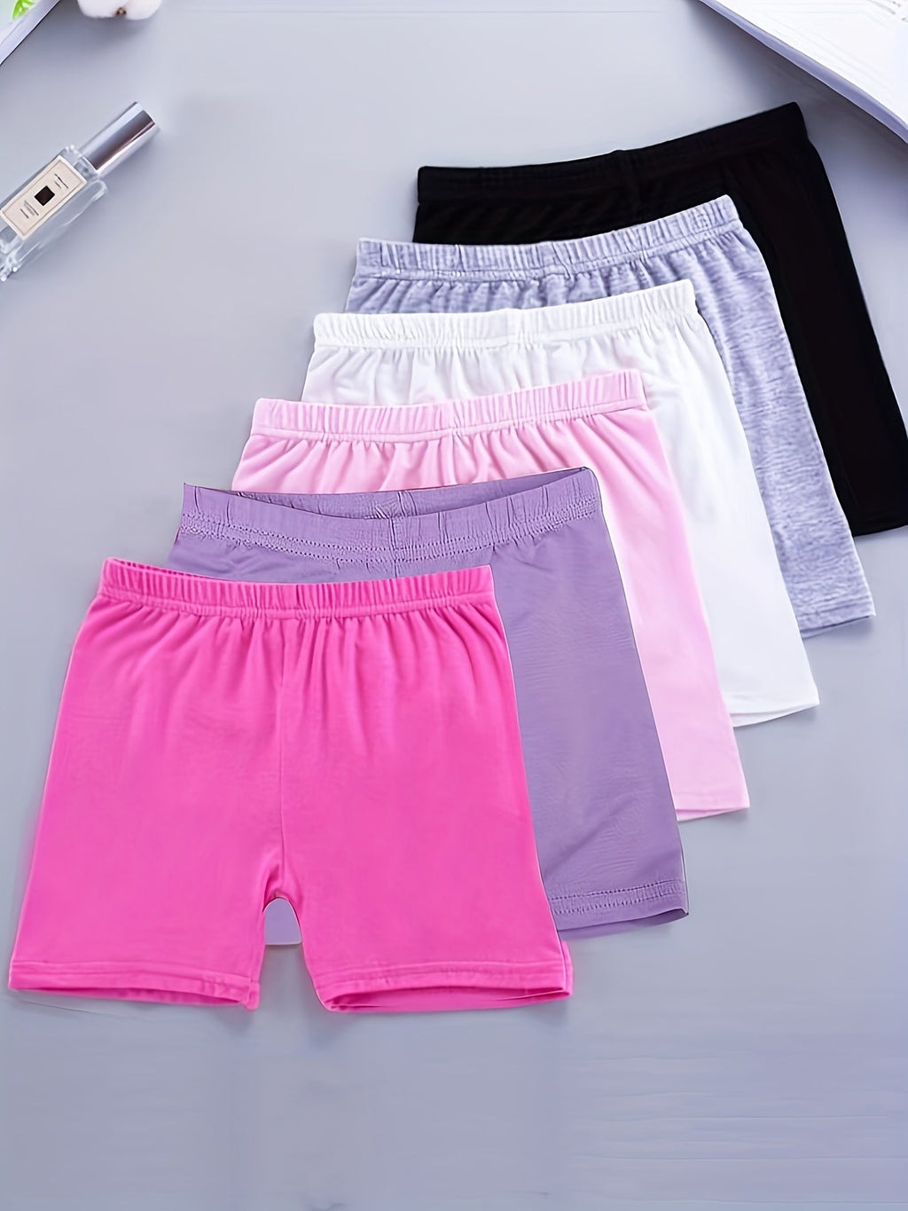 Girls' Six-Pack Modal Bike Shorts in Black or Mixed Colors with Elastic Waists for Dance and Layering
