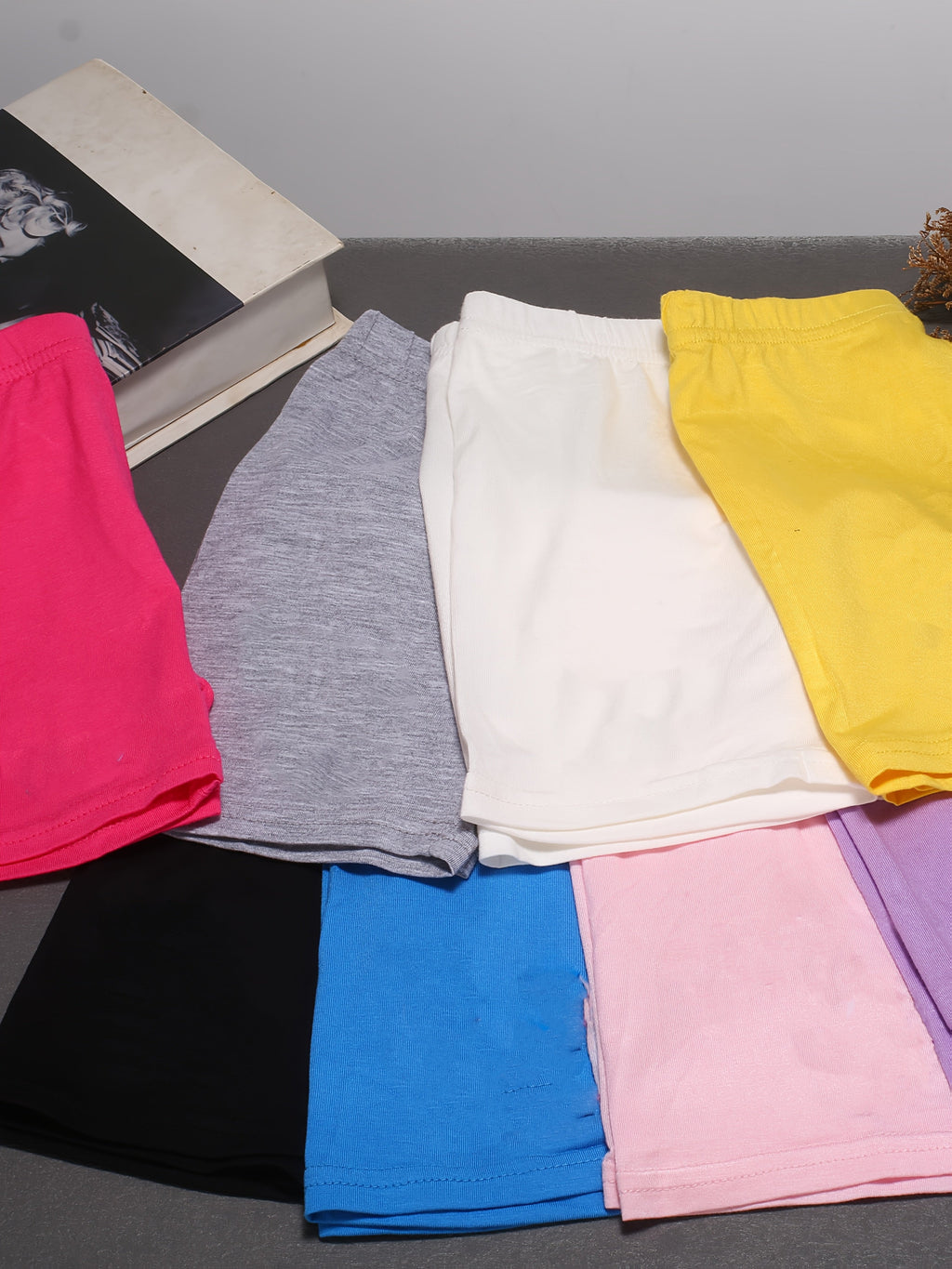 Girls' Bike Shorts in an 8-Pack of Random Mixed Colors with a Stretch Modal Knit and Elastic Waist