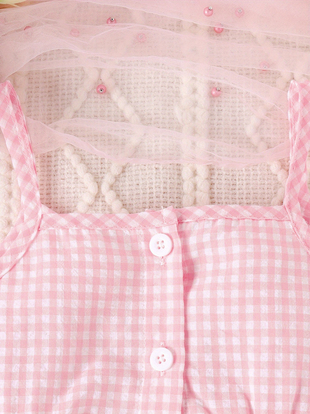 Girls' Pink Gingham Bow Top and Denim Shorts Set with Ruffled Sleeveless Styling for Warm Weather Outfits