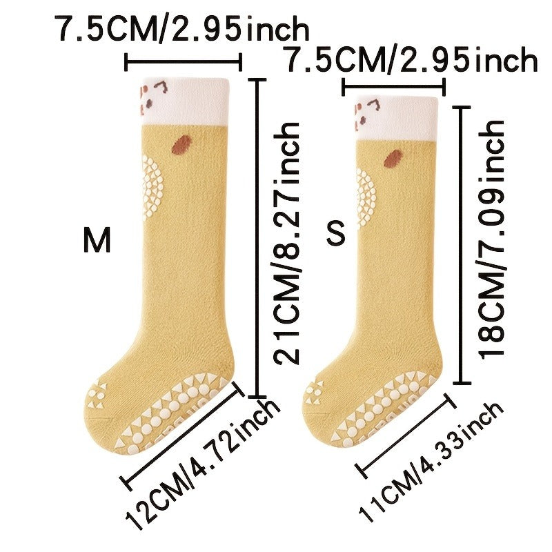Baby Knee High Socks in Two Pair Animal Sets with Grippy Soles and Knit Legs for Everyday Little Outfits