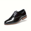Boys' Cap Toe Oxford Shoes with Smooth Synthetic Leather Uppers and Low Heels for Formal Outfits