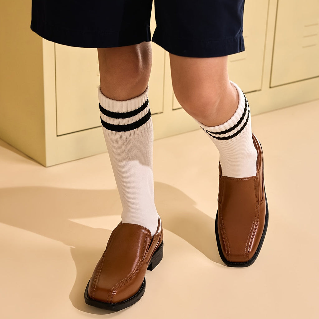 Boys' Dress Loafers with Center-Seam Toes and Elastic Side Panels for Weddings and Formal Outfits
