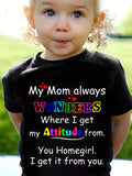 Girls' Cotton Graphic T-Shirt with My Mom Always Wonders Lettering and Short Sleeves for Everyday Play
