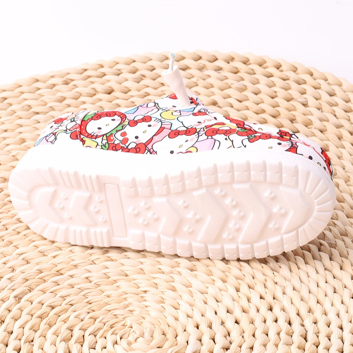 Kids' Cartoon Cat Casual Sneakers with Red Bow Prints and White Soles for Playful Everyday Outfits